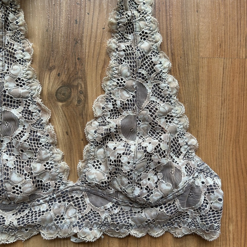 Free People Lace Halter Bra in Cream and Gray - Picture 2 of 6